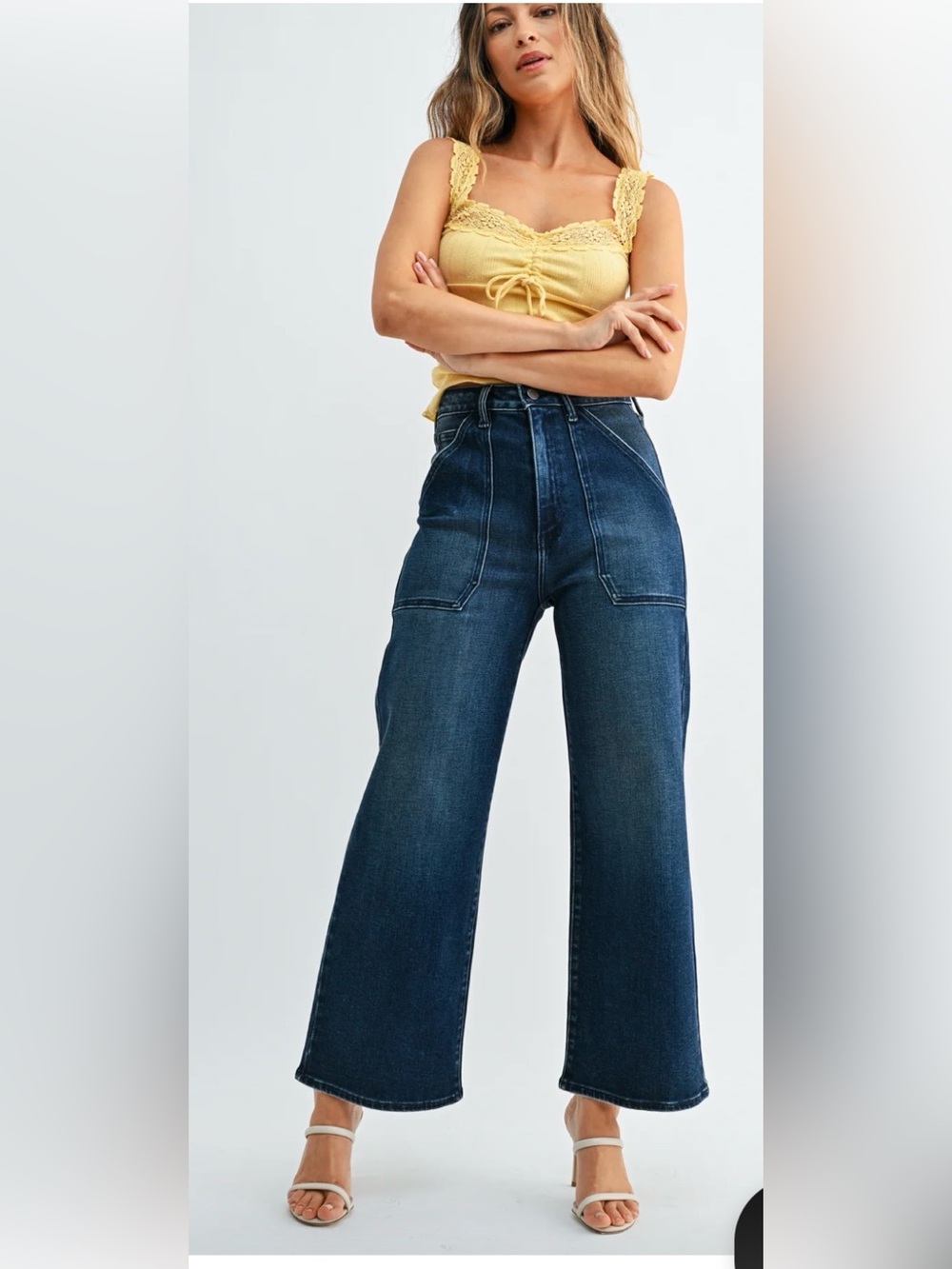 Just Black Dark Blue Wide Leg Flare Jeans - Picture 2 of 14